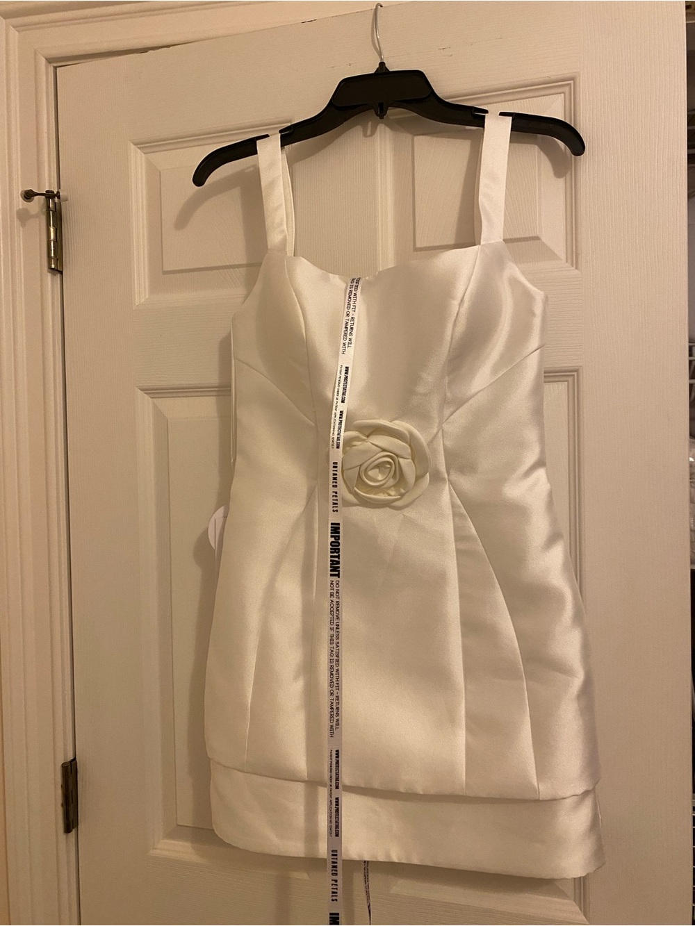 UNTAMED PETALS BY AMANDA JUDGE Ivory Satin Mini Dress with Rose Applique